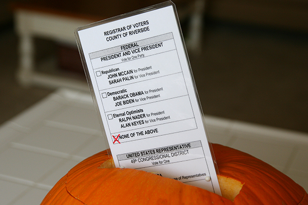 Close up of ballot in the pumpkin