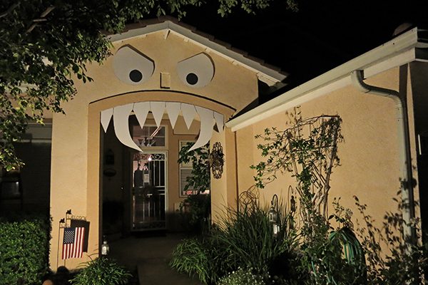 Halloween house with funny monster face and teeth
